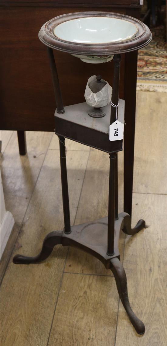 A mahogany washstand with Chinese famille verte bowl W.50cm